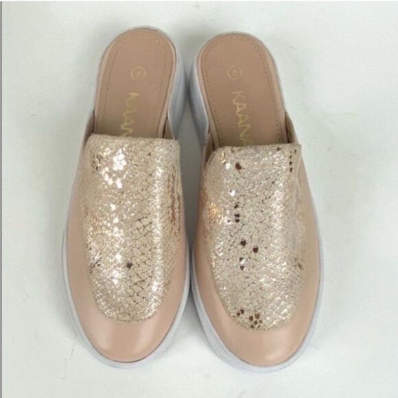 Kaanas Metallic Crackle Slide Sneakers Nude Pink Platform Mules Size 6 Revolve - Picture 5 of 14